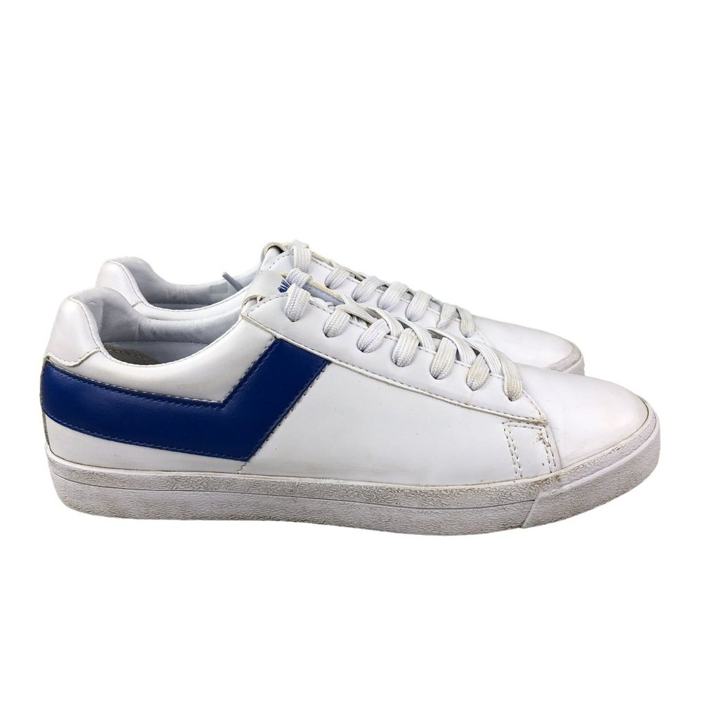 Pony Women's 8 White Blue Faux Leather Low Top Lace-Up Casual Retro Sneakers